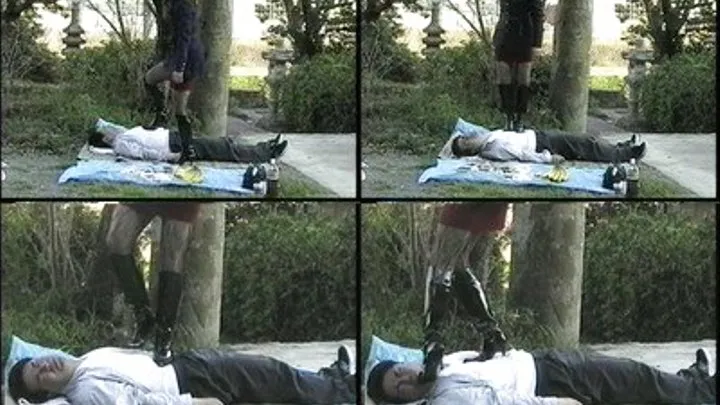 Domina tramples on man's body as he's resting at the park - Full version ( - AVI Format)