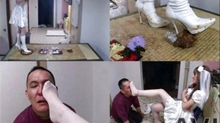 After crushing dinner with her boots, bride then puts her stockinged feet on man's face - Full version (Faster Download - ))