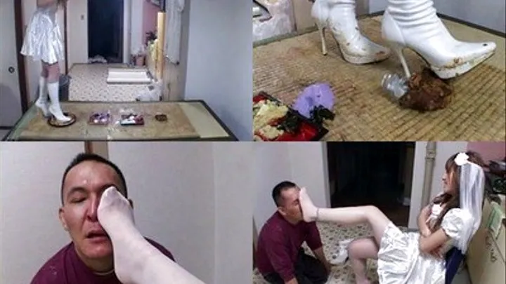 After crushing dinner with her boots, bride then puts her stockinged feet on man's face - Full version ( - AVI Format)