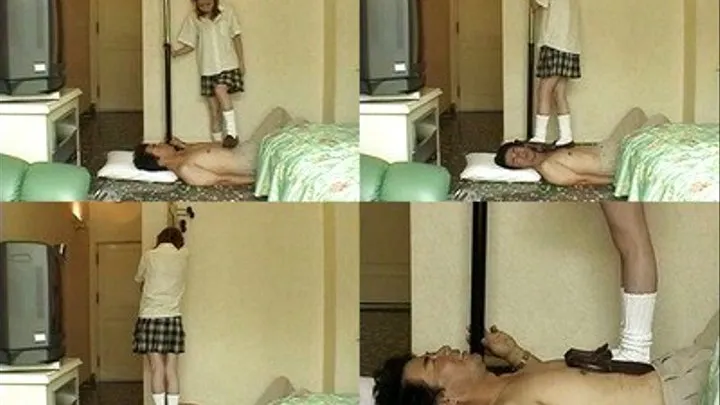 Schoolgirl beats horny man by trampling on his body and face - Part 1 ( - AVI Format)