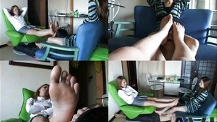 Ladies alternately rest their feet on their human foot stool - Part 3 (Faster Download - ))