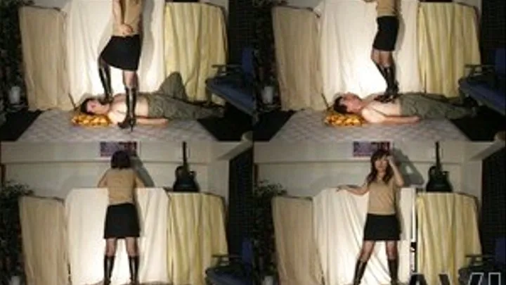 Lazy man is kept lying on the floor as domme is trampling on his body - Part 2 (Faster Download - ))