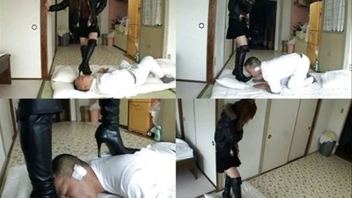 Domme slaps man's face and beats him with her boots for punishment - Part 2 ( - AVI Format)