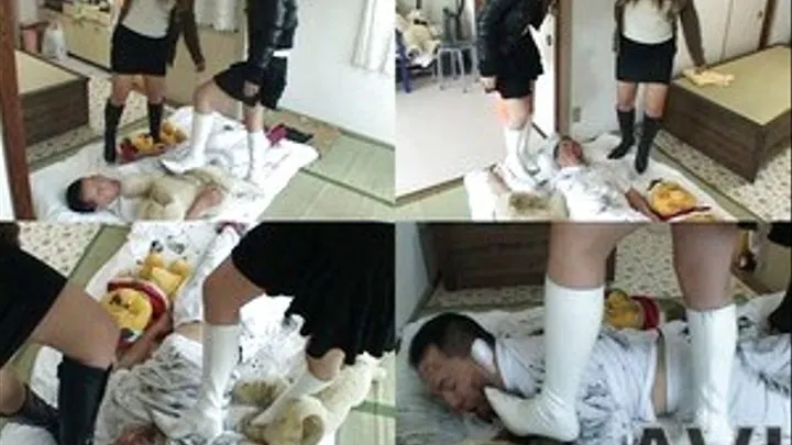 Man's face and white clothes turn black as dominas spreads greasy mud on him - Part 1 (Faster Download - ))