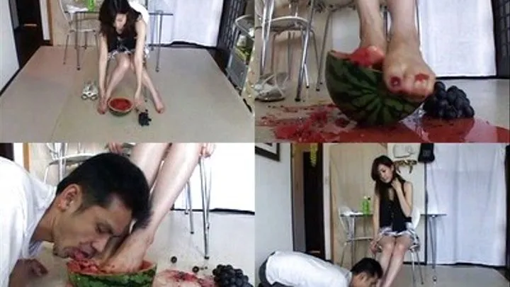 Domina scoops watermelon using her feet and feeds man! - Full version ( - AVI Format)