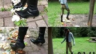 Domina scatters food on the park and squashes it with her boots - Full version (Faster Download - ))