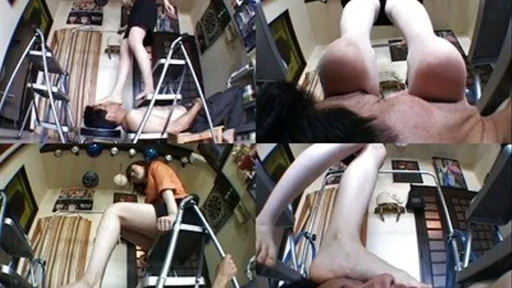 Domina transfers from one ladder to another while also stepping on man's face - Full version ( - AVI Format)