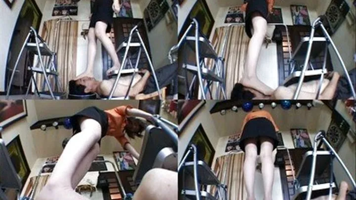 Domina transfers from one ladder to another while also stepping on man's face - Part 3 ( - AVI Format)