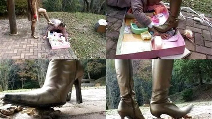 Mean domme destroys man's toys with her boots - Full version ( - AVI Format)