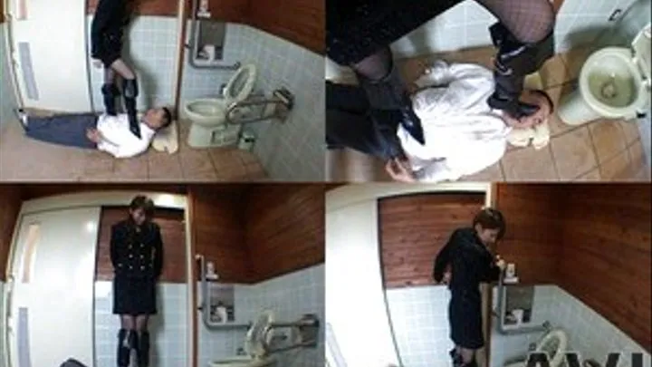 Man is on the bathroom floor as domina is up on his body - Part 1 (Faster Download - ))