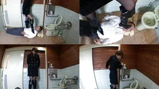 Man is on the bathroom floor as domina is up on his body - Part 1 ( - AVI Format)