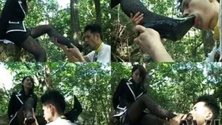 Slave licks up domme's heels and wild hose in the forest - Part 3 (Faster Download - ))