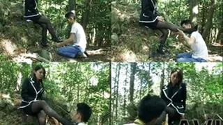 Slave licks up domme's heels and wild hose in the forest - Part 2 (Faster Download - ))