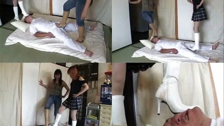 Dominas use boots to tease man's cock and beat his face at the same time - Part 1 ( - AVI Format)