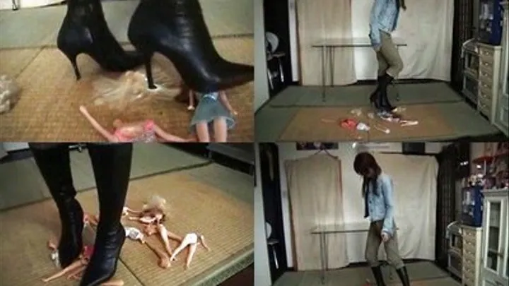 Domme hates dolls and so she destroys everything with her boots - Part 2 ( - AVI Format)