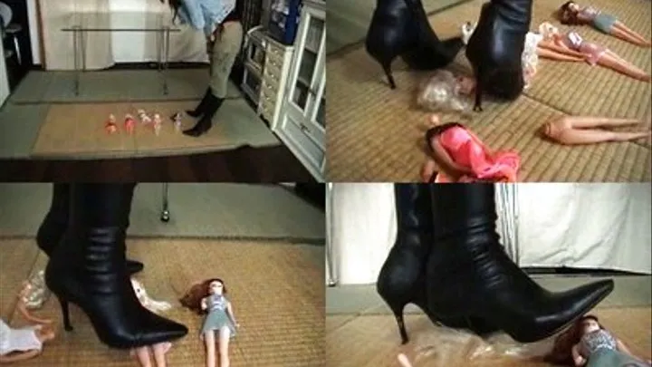 Domme hates dolls and so she destroys everything with her boots - Part 1 ( - AVI Format)