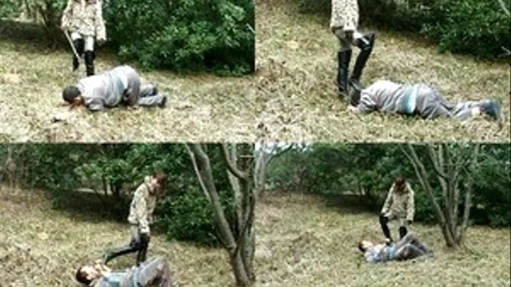 Feeble man is punished in the woods with continuous kicking - Full version - AVI Format