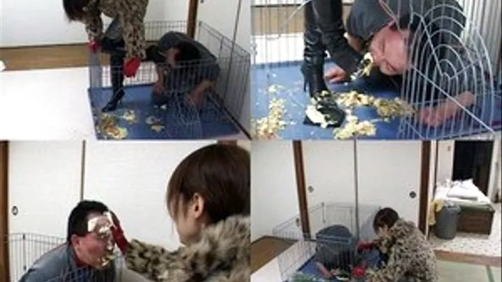 Slave in the cage is fed with boot-crushed foods - Part 2 - AVI Format