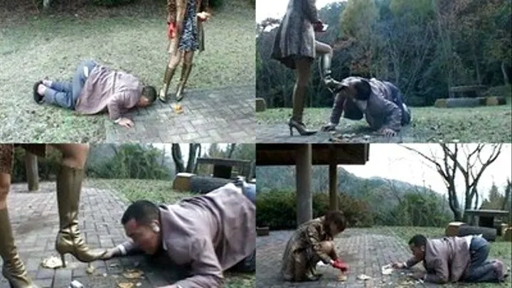 After crushing foods, domme feeds him with her dirty boots - - AVI Format