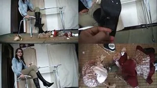 While smoking, domina destroys all dolls using her boots - Part 4 - AVI Format