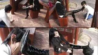 Domina demands man to lick the mud from her heeled boots - Full version - AVI Format