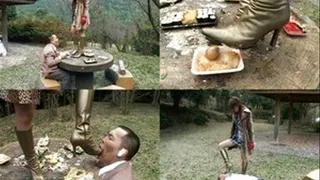 Domme helps man with his food by feeding him with her boot - Full version - AVI Format