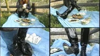 Domme gets pissed waiting for her date and so she destroys food for picnic - Full version - AVI Format