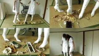 Two nurses crush foods on the floor before feeding patient - Full version ( - AVI Format)