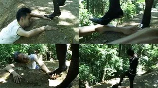 Man is bound to fall from the cliff as domina steps on his hands - Full version ( - AVI Format)