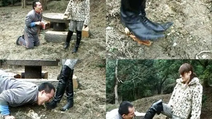 Picnic is ruined when domme starts to feed man using her boots - Full version ( - AVI Format)