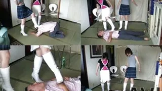 Two ladies beat up man together in while their heeled boots - Part 1 (Faster Download - ))