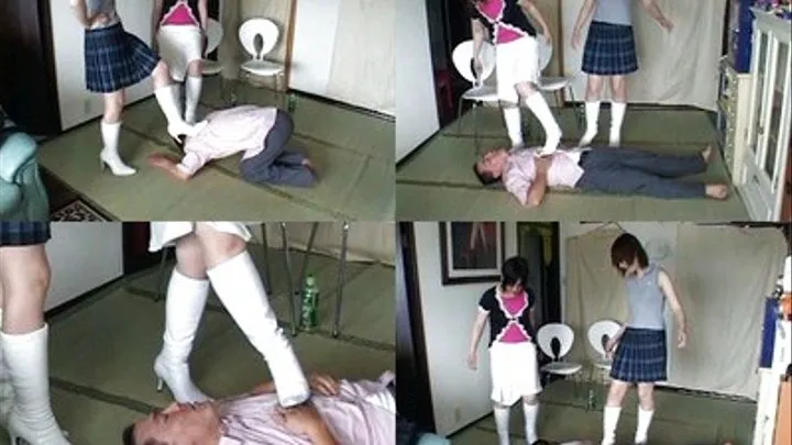 Two ladies beat up man together in while their heeled boots - Part 1 ( - AVI Format)