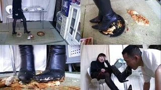 Slave eats squashed foods right on domme's boots - Full version ( - AVI Format)