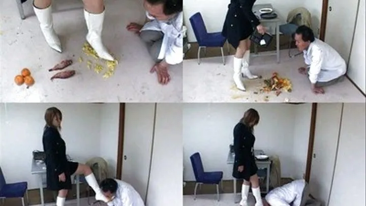 Man is fed with foods crushed by domme with her boots - Full version ( - AVI Format)