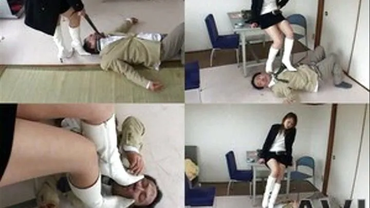 Man is completely beaten up on the floor by domme in boots - Part 3 (Faster Download - ))