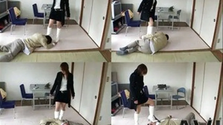 Man is completely beaten up on the floor by domme in boots - Part 2 (Faster Download - ))