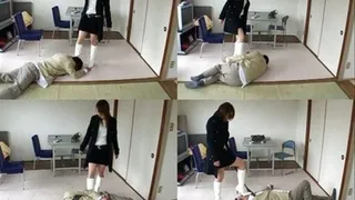 Man is completely beaten up on the floor by domme in boots - Part 2 ( - AVI Format)