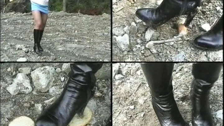 Foods are on the ground, being smashed by lady in boots - Full version ( - AVI Format)