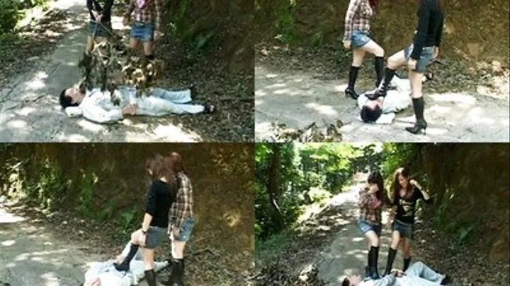 Man Gets Beaten Up On The Trail By Two Femdommes! - Part 5 ( - AVI Format)