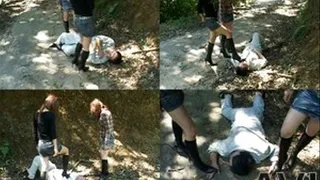 Man Gets Beaten Up On The Trail By Two Femdommes! - Part 3 (Faster Download - ))