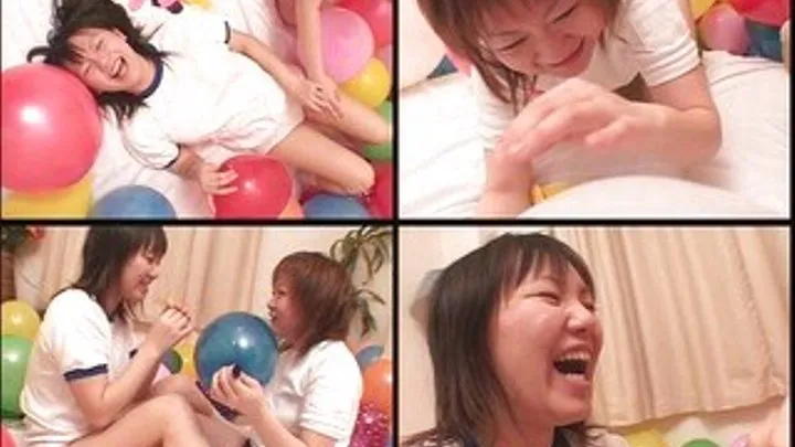 Schoolgirls Race On Who Can Blow Balloons Bigger And Faster - BLO-06