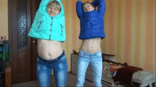 Girls Showing belly when stretching 2 sa