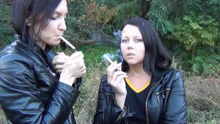 SEXY SMOKING TOGETHER IN LEATHER JACKETS (LF)