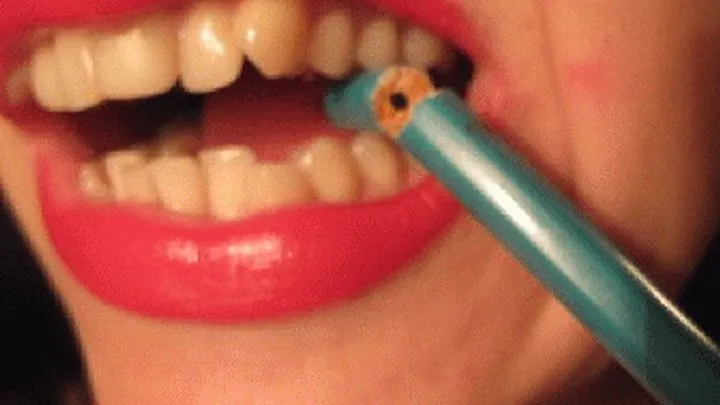 MASSIVE TEETH CRUSHED PENCILS INTO SMALL PIECES