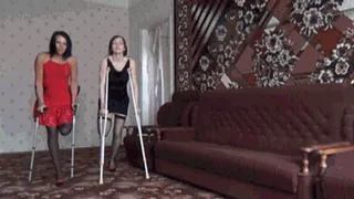 2 SEXY GIRLS AMPUTEE ON CRUTCHES