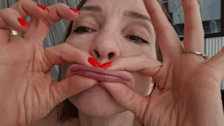 Lips playing, smelling and stretching