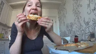 Super overeating pizza (huge belly)