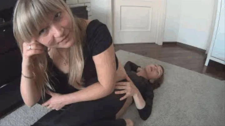 BLOND SITS ON BRUNETTE STOMACH 2