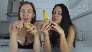 We swallow big chunks of banana