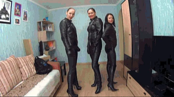 3 SEXY GIRLS TEASE YOU IN LEATHER CLOTHES (POV) 2